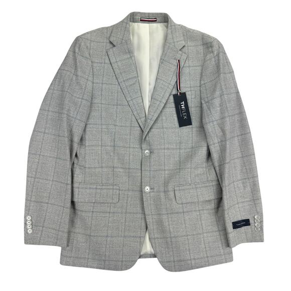 Tommy Hilfiger Mens TH Flex Conrad Modern Fit Plaid Sport Coat Gray Blue 38R - Picture 1 of 5